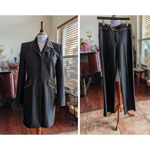 Vtg Vertigo Paris long length lapel blazer with pants suitSZ M